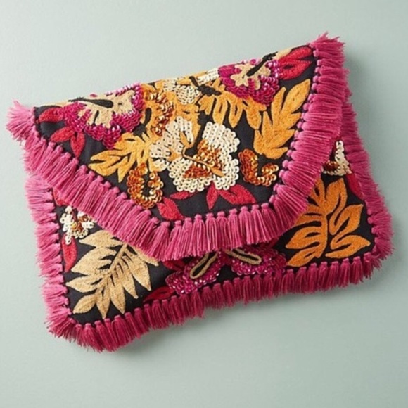 Anthropologie Handbags - NWT Anthropologie Bright Tropics Fringe Clutch Bag